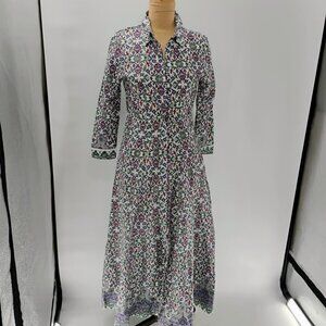 JULIA AMORY Sz Xsmall Multicolor Spot Maxi Shirt Dress Cotton Long Sleeves